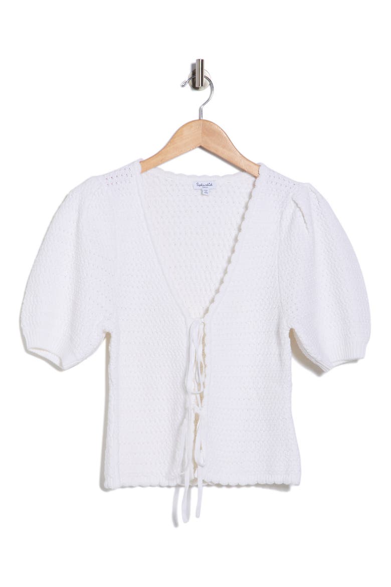 Tie Front Sweater, Alternate, color, WHITE