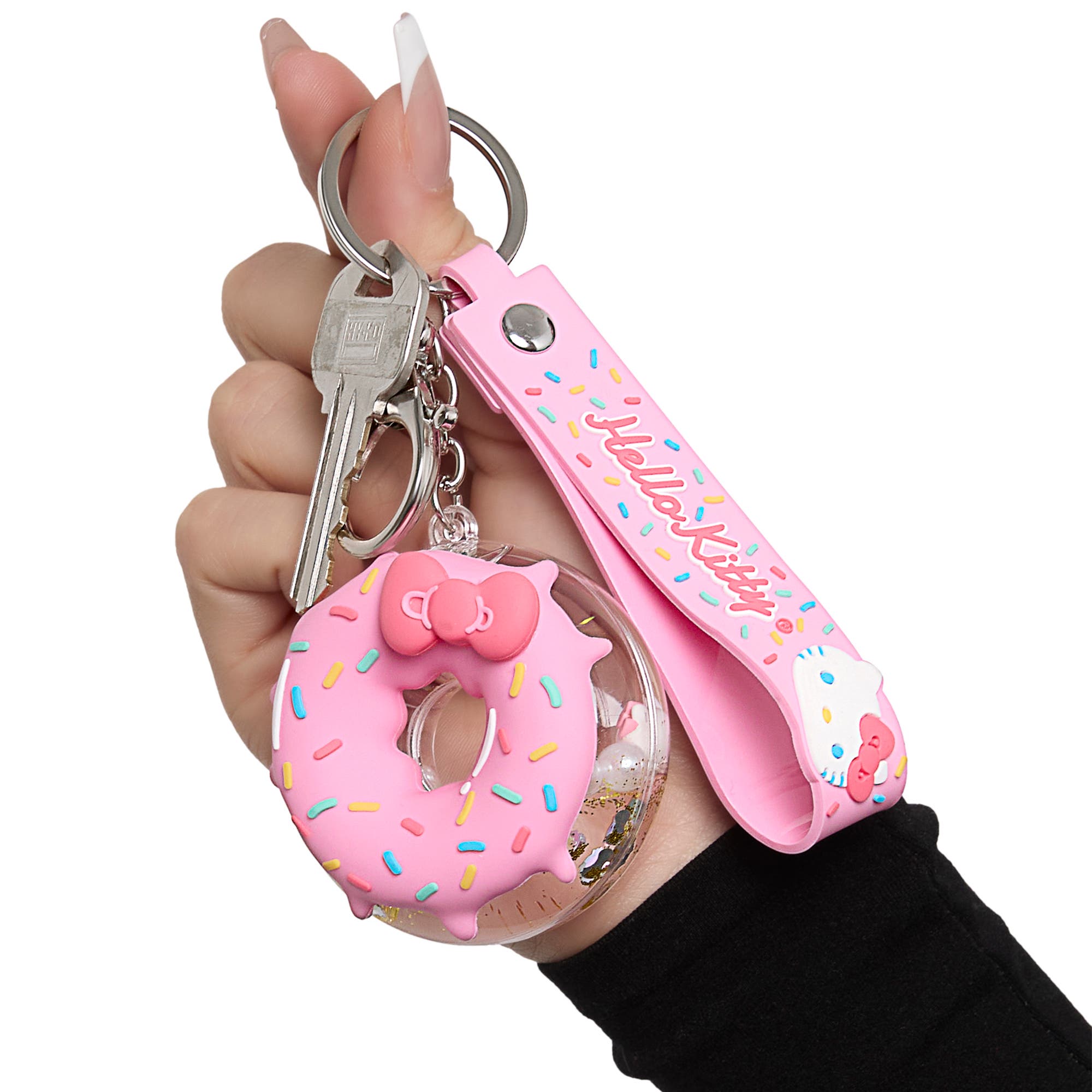 Hello Kitty Donut Keychain with Pink Strap and Sprinkles, Alternate, color, Pink