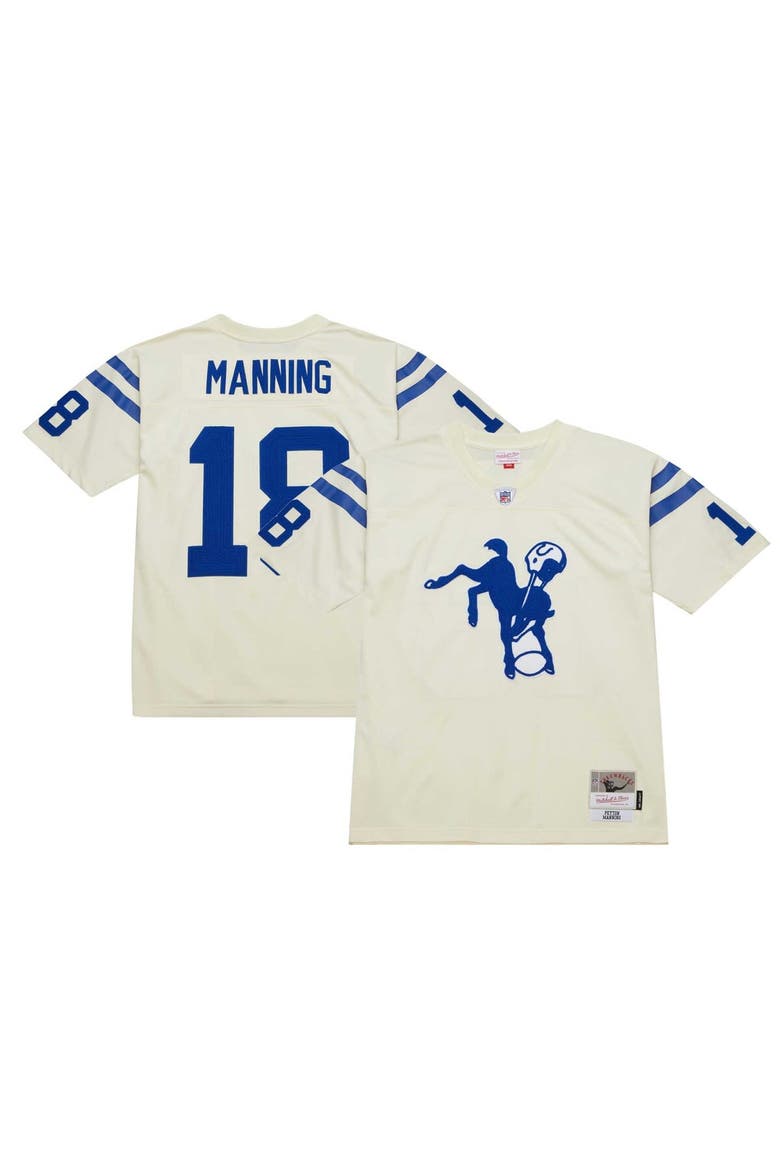 Men's Mitchell & Ness Peyton Manning Cream Indianapolis Colts Chainstitch Legacy Jersey, Main, color, Cream