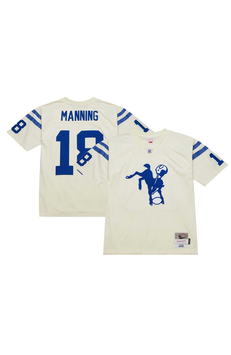 Mitchell & Ness Men's Mitchell & Ness Peyton Manning Cream Indianapolis Colts Chainstitch Legacy Jersey, Main, color, 