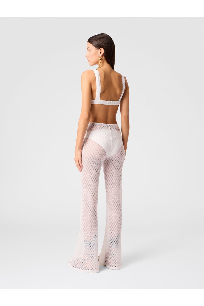 Flared Trousers In Lamé Viscose With Raschel Workmanship, Alternate, color, White