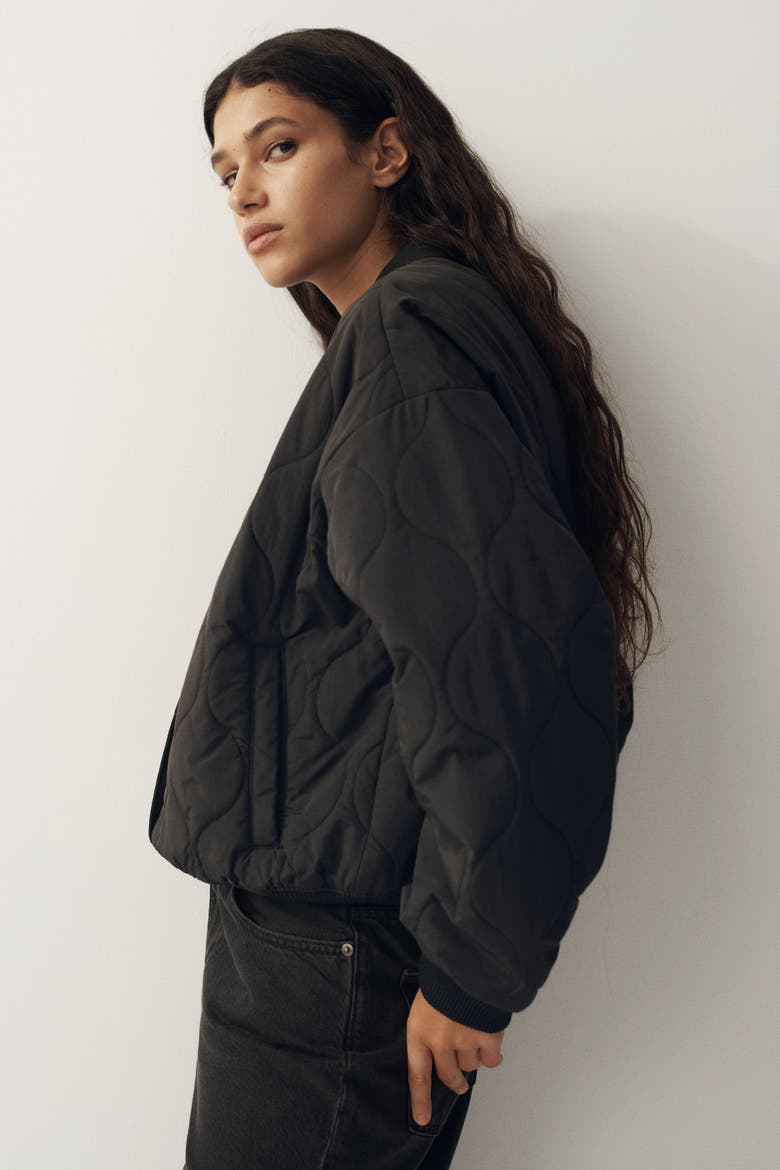 Quilted Bomber Jacket, Alternate, color, Black