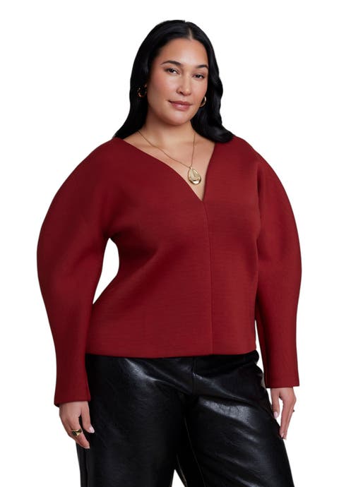 Round Sleeve V Neck Top