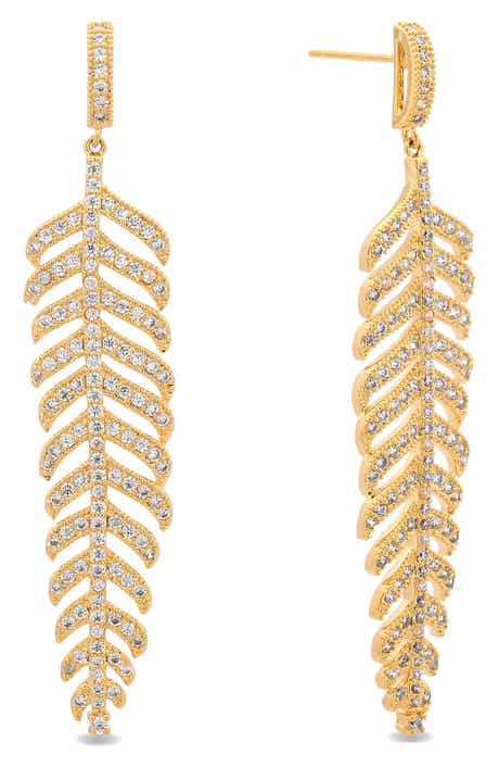 EYE CANDY LOS ANGELES Camila Feather Cubic Zirconia Drop Earrings