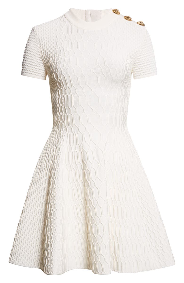 Balmain Croc Textured Short Sleeve Dress, Alternate, color, Natural