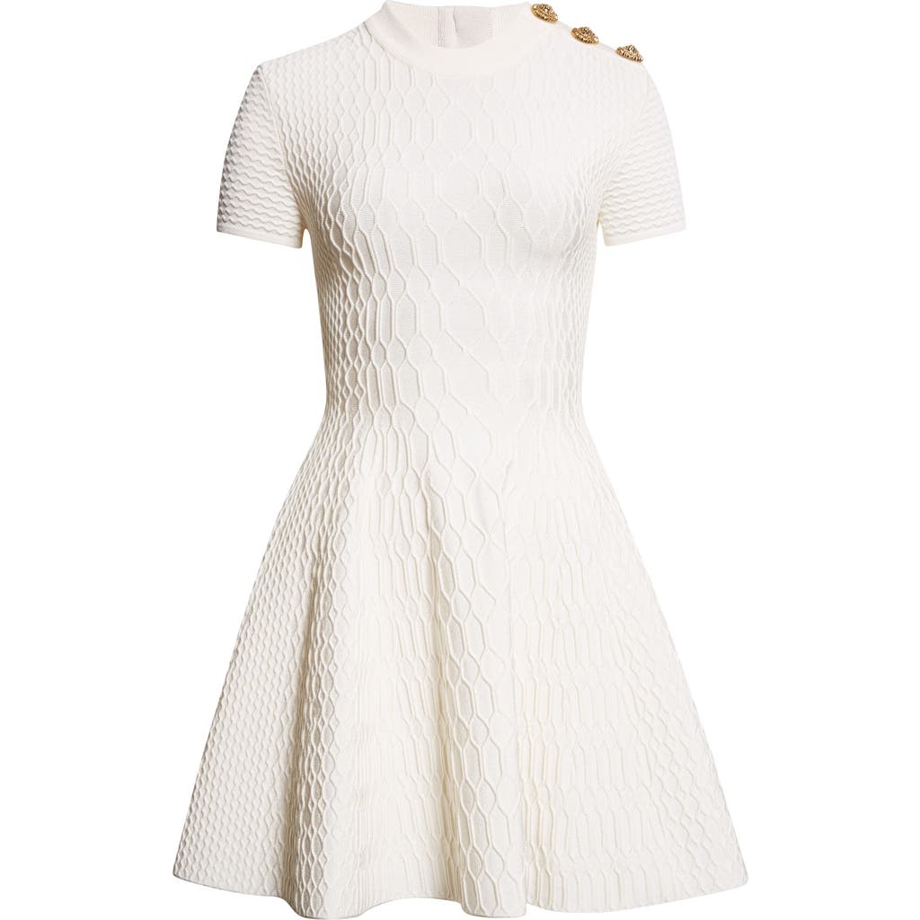 Balmain Croc Textured Short Sleeve Dress In Yellow