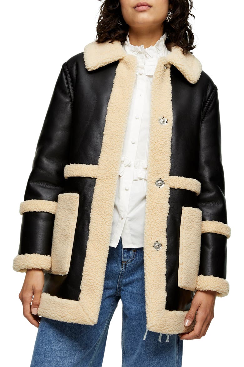 Raven Reversible Faux Shearling Coat, Main, color, BLACK