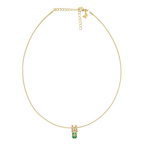 Green Motif Rondelle Charm Omega Chain Necklace