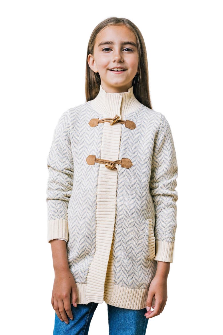 Girls' Organic Toggle Sweater with Zipper, Kids, Alternate, color, Gray Herringbone
