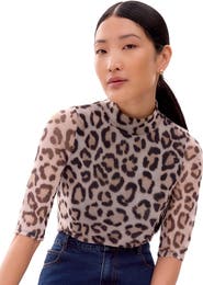 Ro&Zo Long Sleeve Print Mesh Top