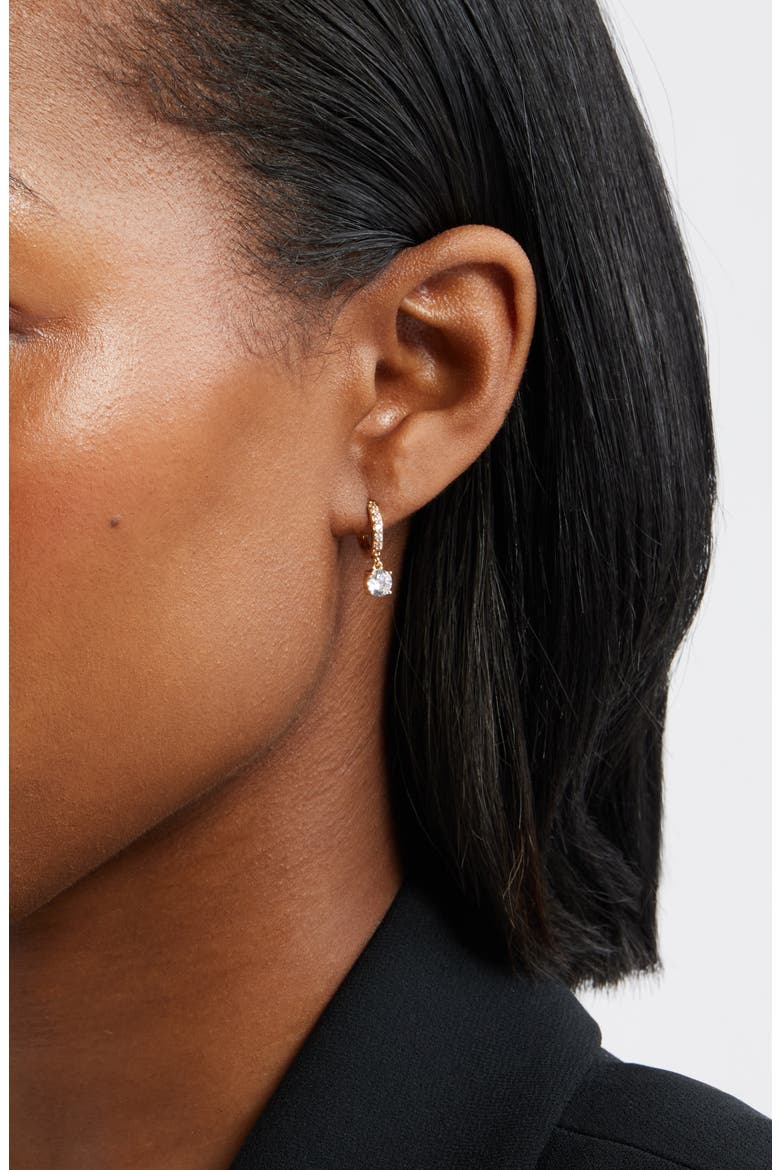 Cubic Zirconia Dangle Hoop Earrings, Alternate, color, CLEAR- GOLD