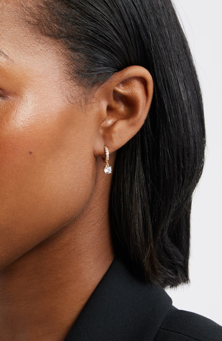 Nordstrom Cubic Zirconia Dangle Hoop Earrings, Alternate, color, Clear- Gold