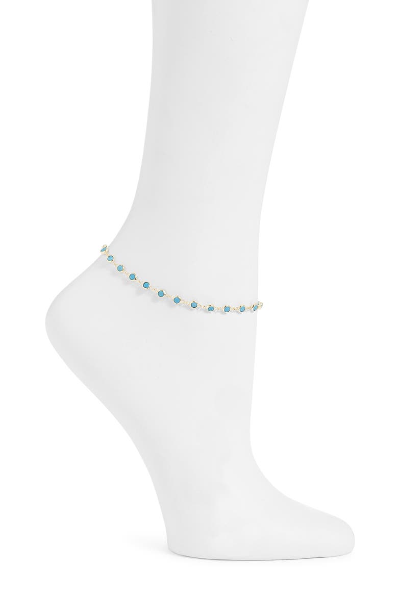 Bezel Set Cubic Zirconia Anklet, Main, color, GOLD & TURQUOISE