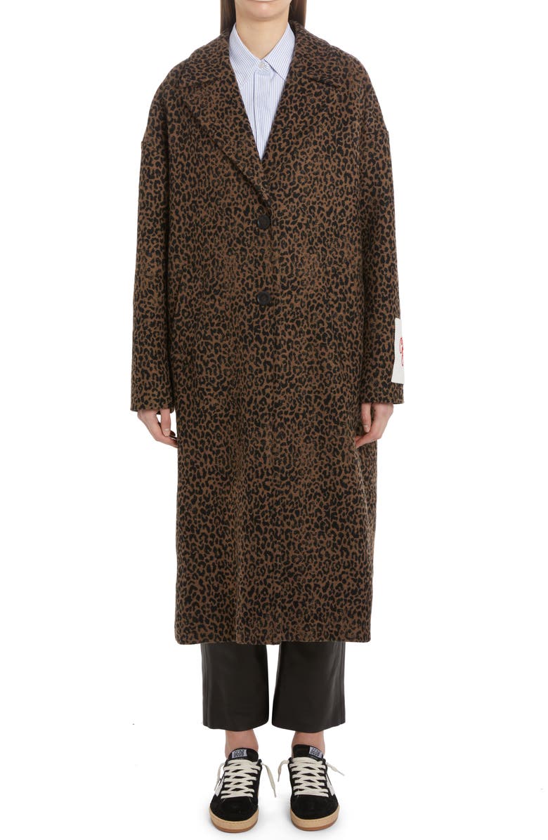 Golden Goose 2B Leopard Oversize Wool Blend Coat, Alternate, color, 