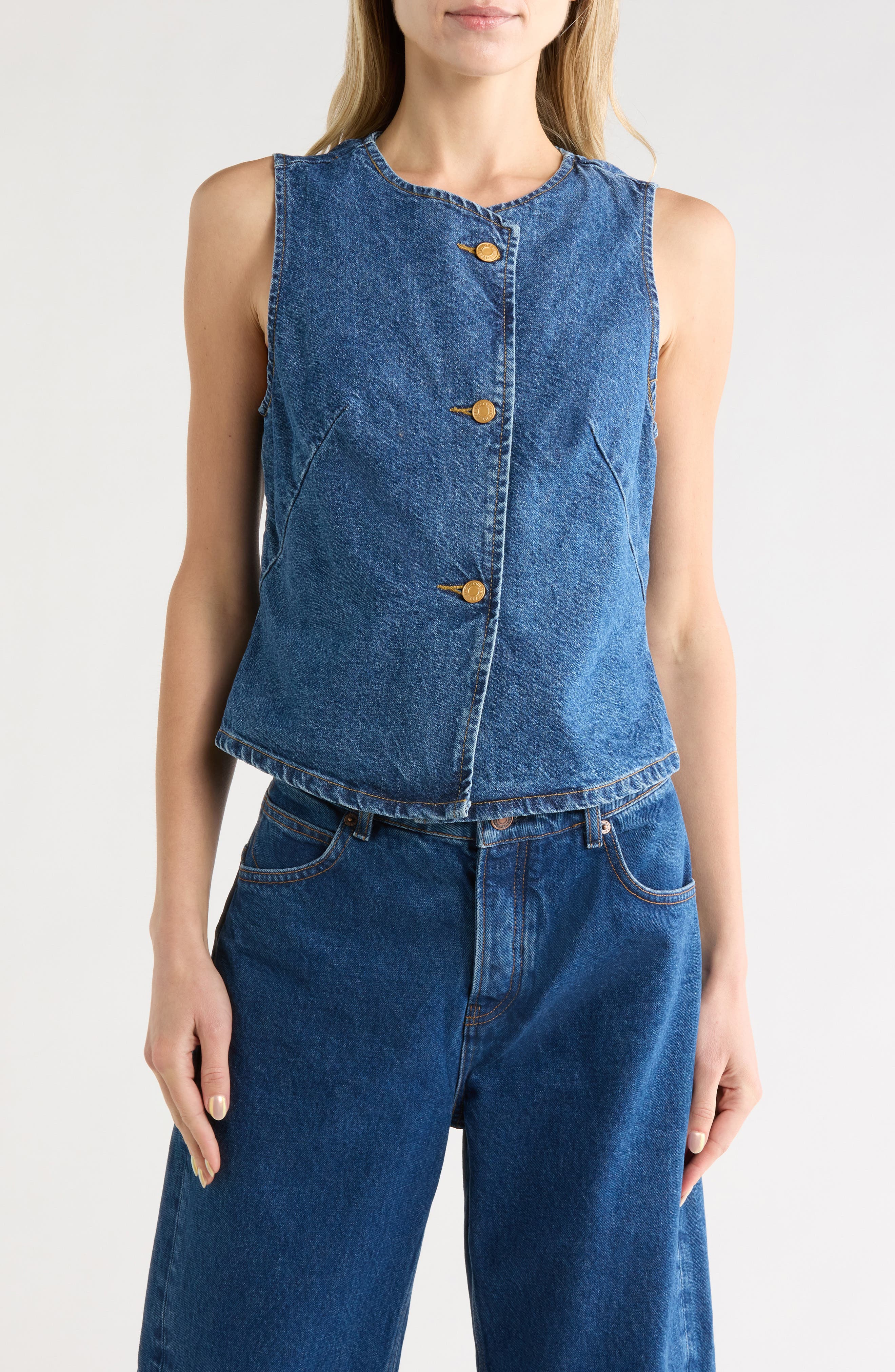 Current/Elliott Fitted Button Front Denim Vest