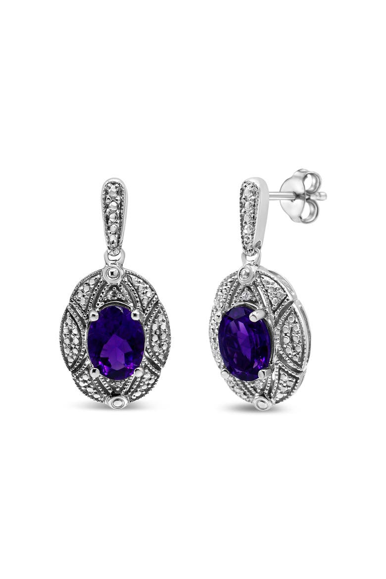 Silver Diamond Accent and 8x6mm Purple Oval Amethyst Stud Earrings, Alternate, color, White