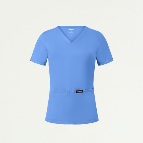 Jaanuu 2-pocket Slim Knit V-neck Scrub Top In Blue