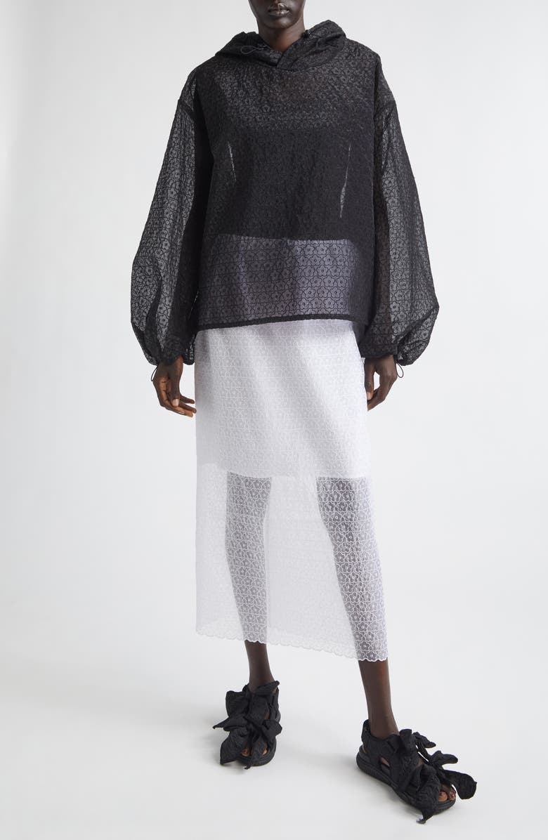 Cecilie Bahnsen Shila Windflower Embroidered Sheer Organza Hoodie, Alternate, color, Black