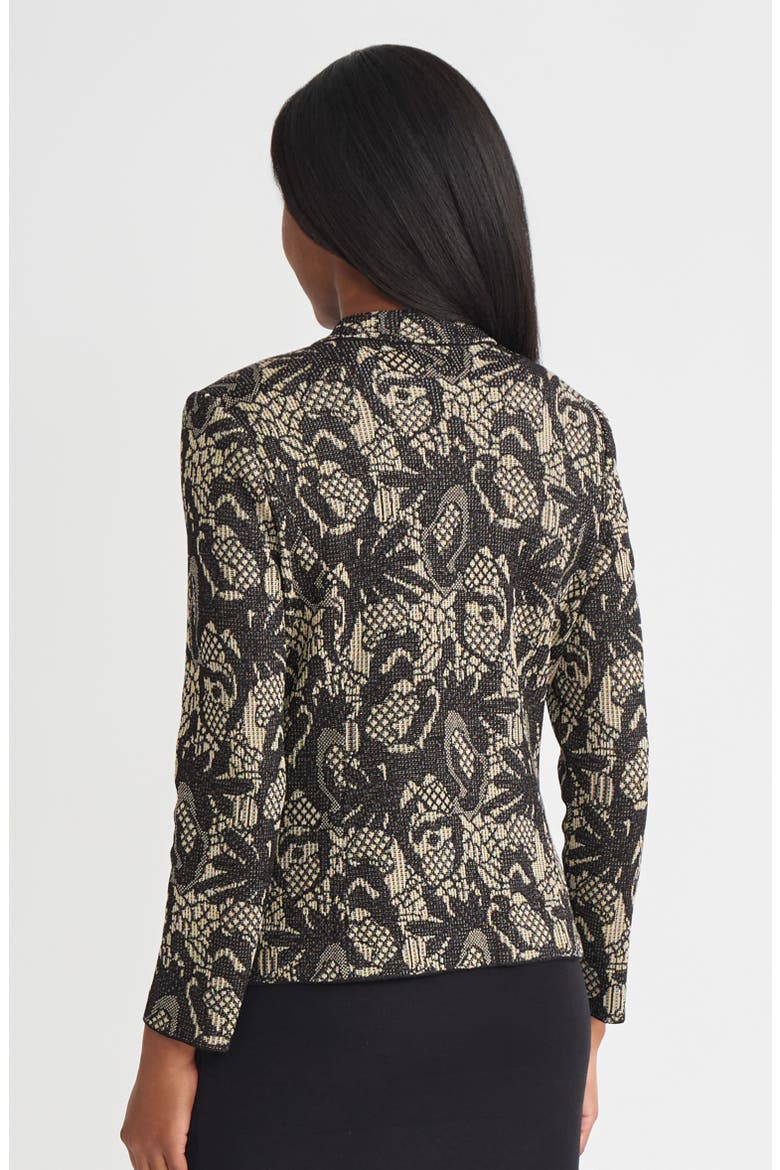 Tailored Floral Lurex Knit Jacket, Alternate, color, Black/Biscotti/Gold