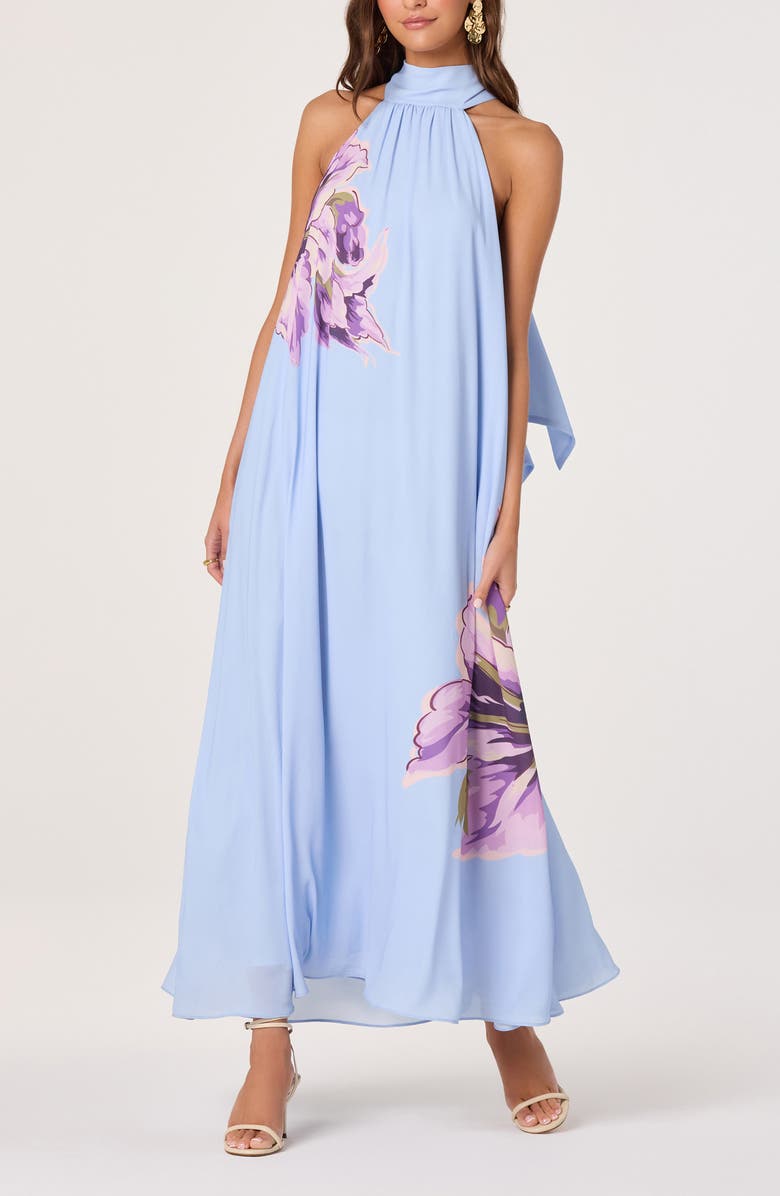 ASTR the Label Nesta Floral Print Halter Dress, Alternate, color, Blue