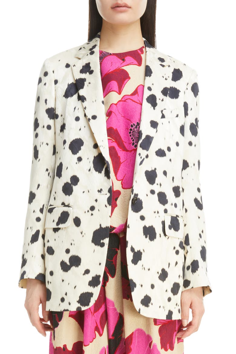 Blanchet Ink Spot Print Single Breasted Blazer, Main, color, ECRU