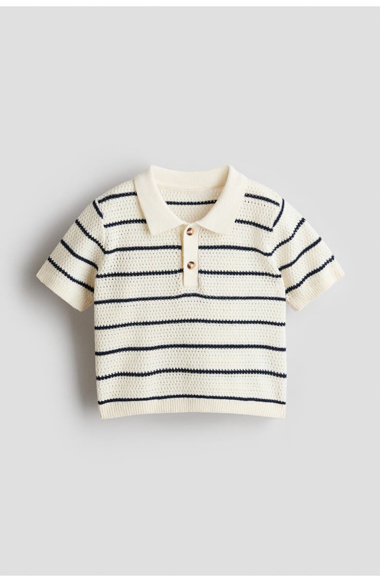 H&M Pointelle-knit polo shirt, Main, color, Cream/Blue Striped