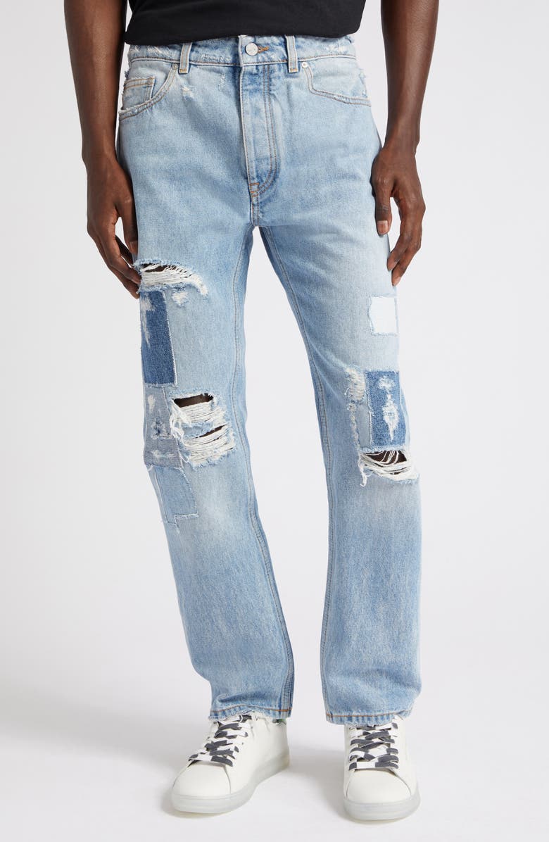 Palm Angels Destroyed Rip & Repair Jeans, Main, color, 