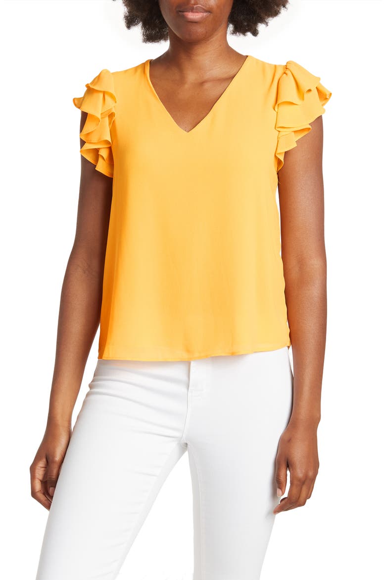 V-Neck Flutter Sleeve Top, Main, color, MARMALADE