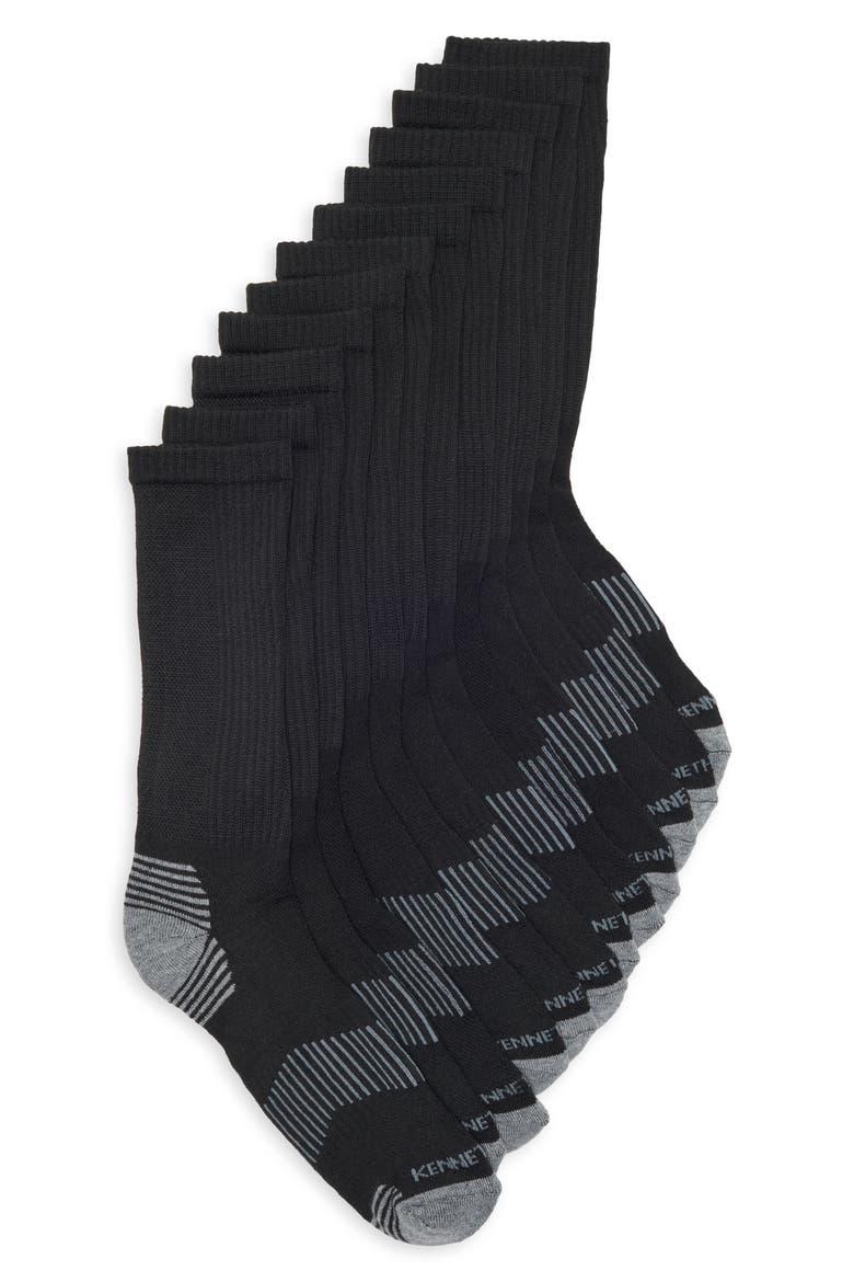 6-Pack Assorted Cushioned Crew Length Socks, Main, color, BLACK