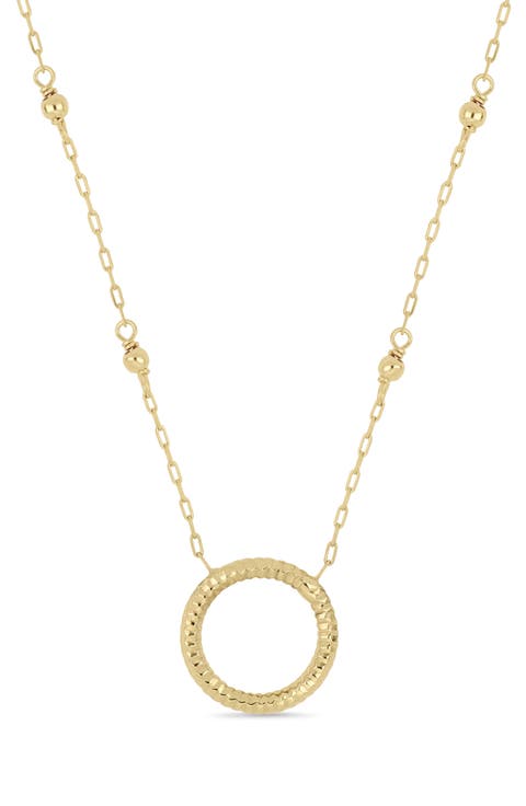 14K Gold Open Circle Pendant Necklace
