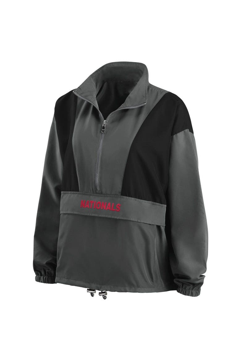 Women's WEAR by Erin Andrews Charcoal Washington Nationals Packable Half-Zip Jacket, Alternate, color, Charcoal