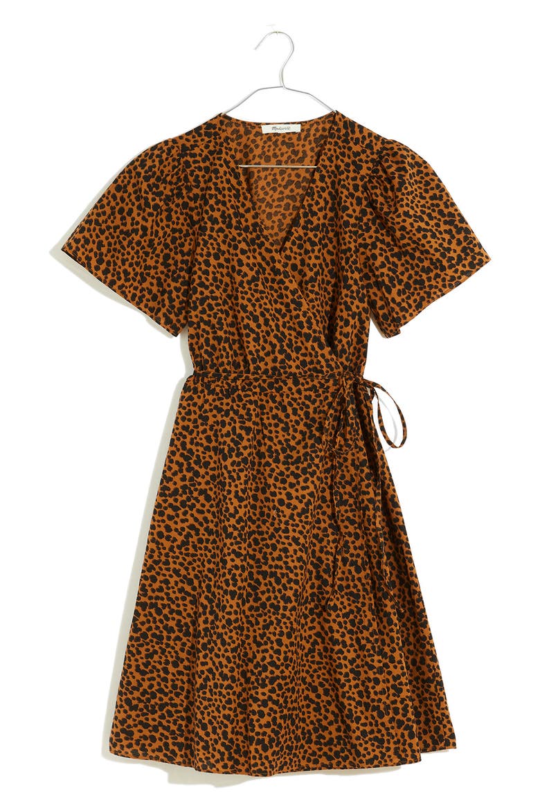 Painted Leopard Flutter Sleeve Wrap Minidress, Alternate, color, LEOPARD