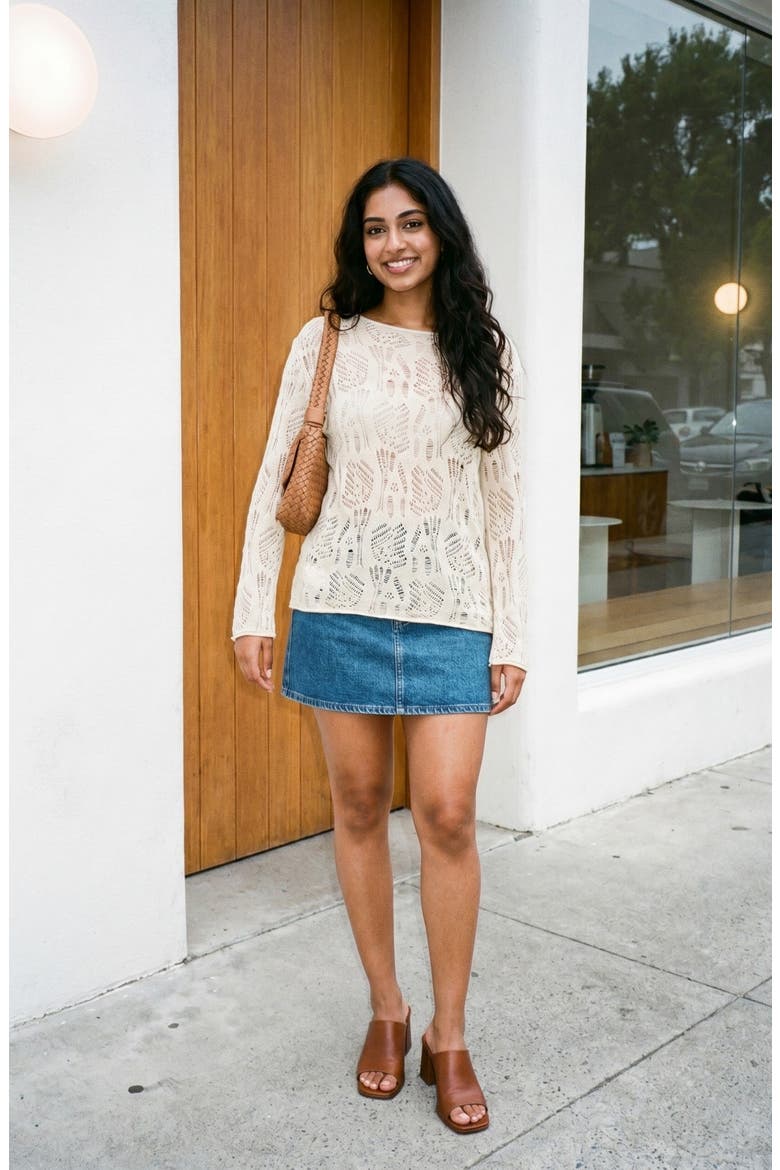 Open Knit Pullover Sweater, Alternate, color, Tan