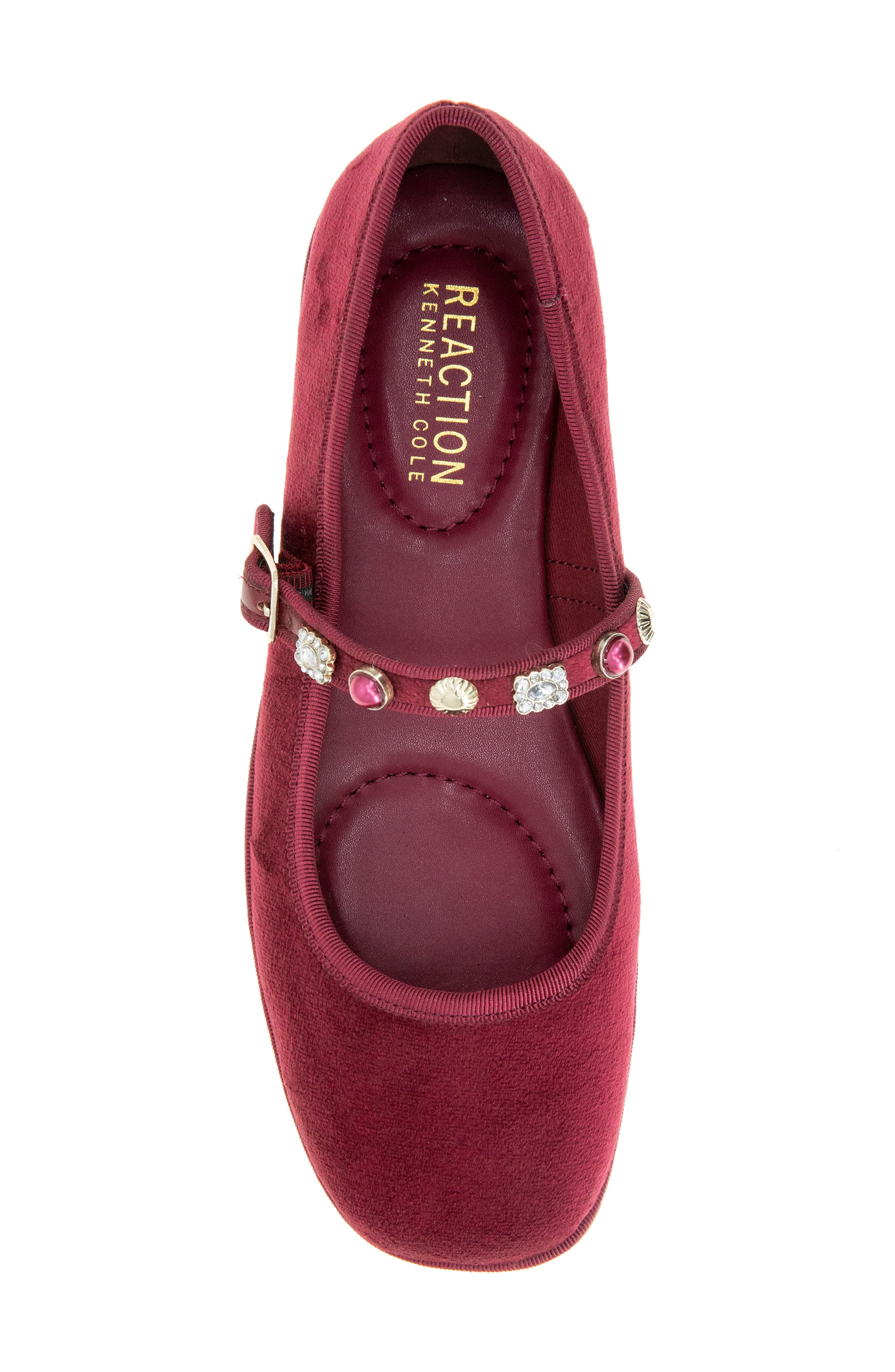 Reaction Kenneth Cole Elda Embellished Mary Jane Flat, Alternate, color, Dark Red Velvet