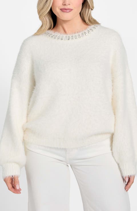 Arisa Rhinestone Accent Crewneck Sweater