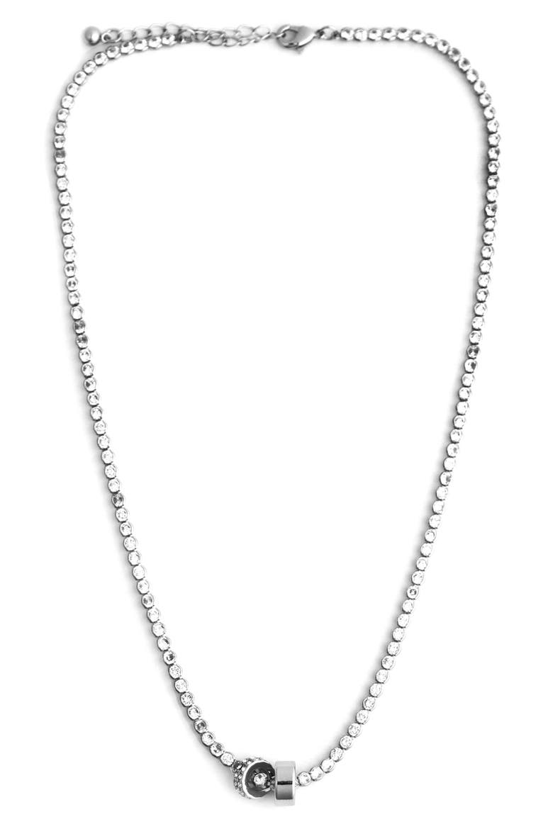 Cubic Zirconia Rondelle Charm Tennis Necklace, Main, color, SILVER