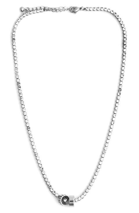 Cubic Zirconia Rondelle Charm Tennis Necklace