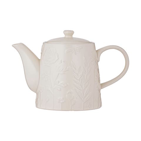 In the Meadow Teapot, 34 fl oz Stoneware Teapot with Embossed Floral Design