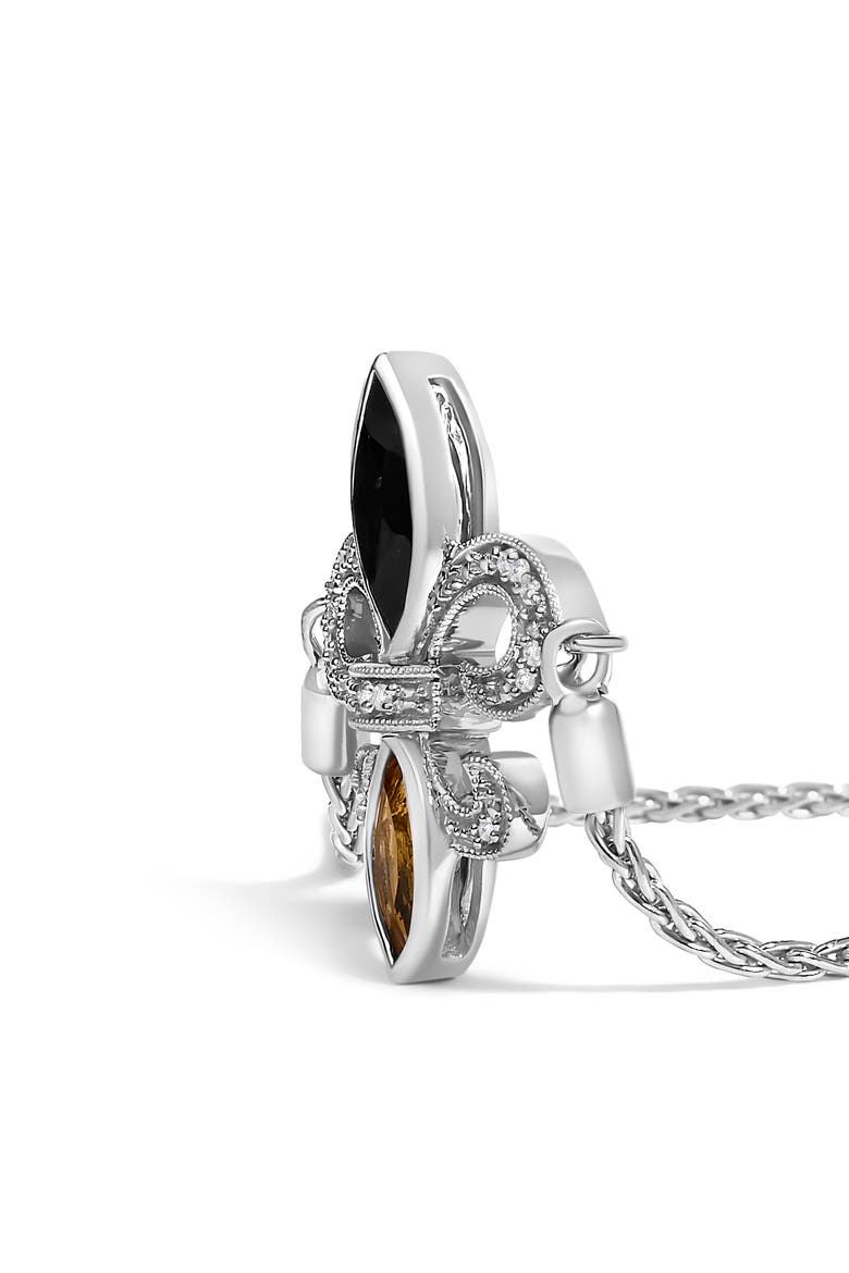 Silver Marquise Black Onyx, Orange Citrine, and Diamond Accent Lariat, Alternate, color, White