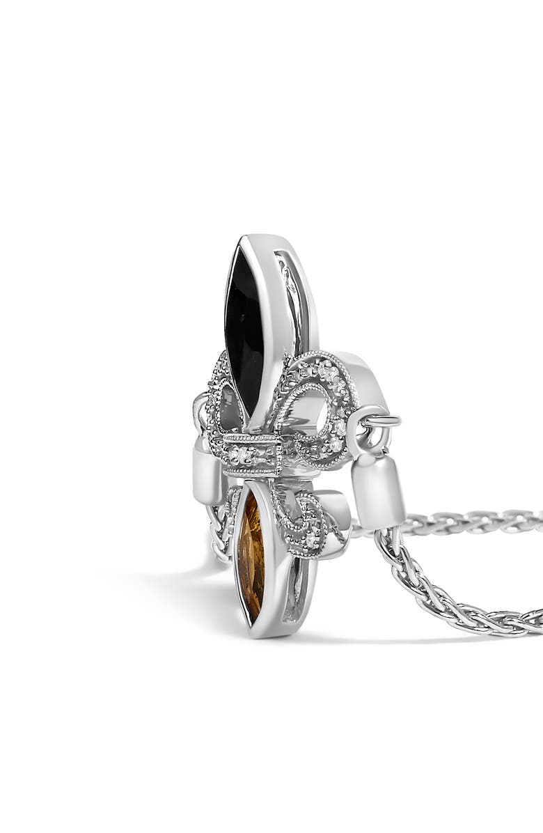 Haus of Brilliance Silver Marquise Black Onyx, Orange Citrine, and Diamond Accent Lariat, Alternate, color, White