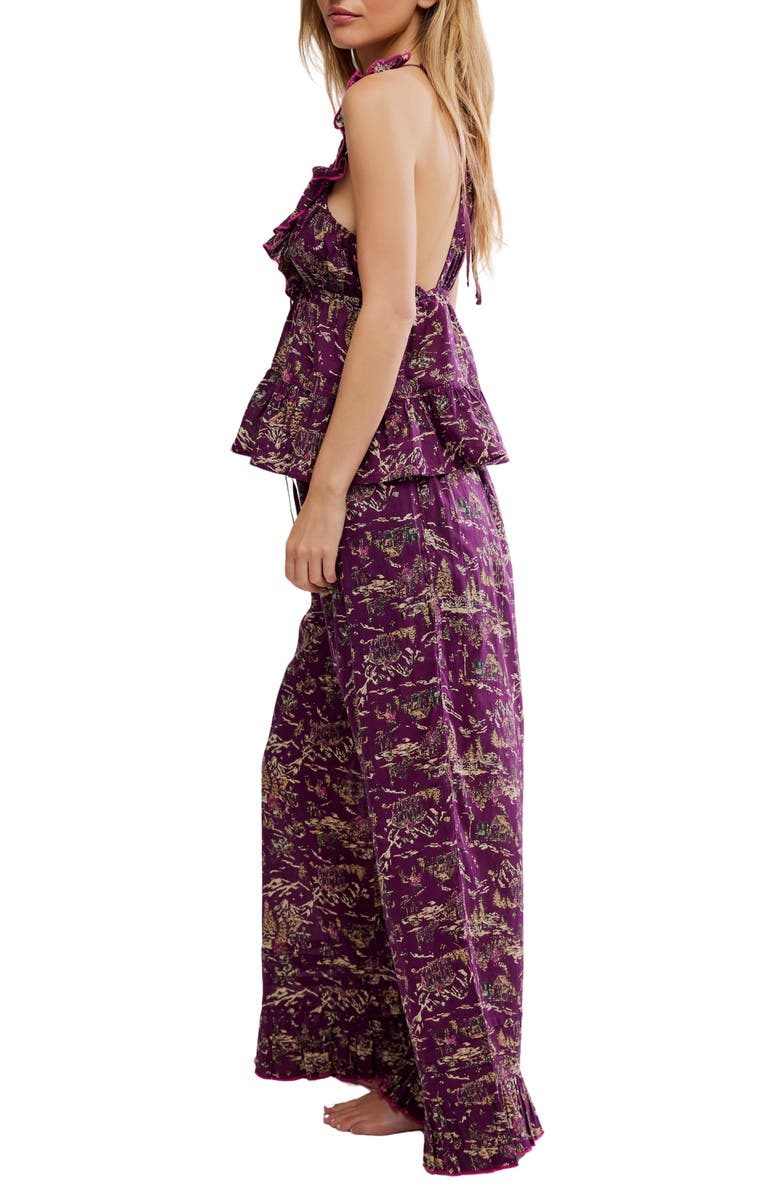 Free People Tangled Lights Ruffle Pajamas, Alternate, color, Wine Combo