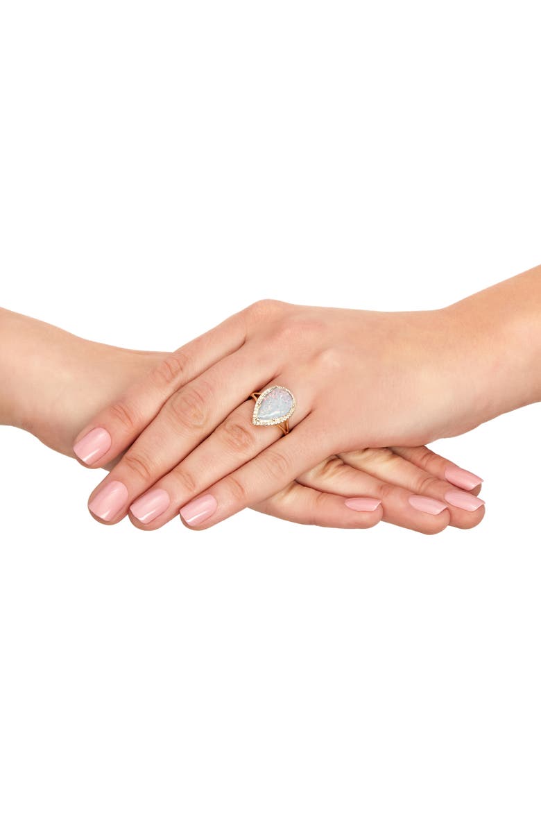 Frankie & Zoe 10K Yellow Gold Lab Grown Opal & Diamond Halo Ring, Alternate, color, Yellow Gold