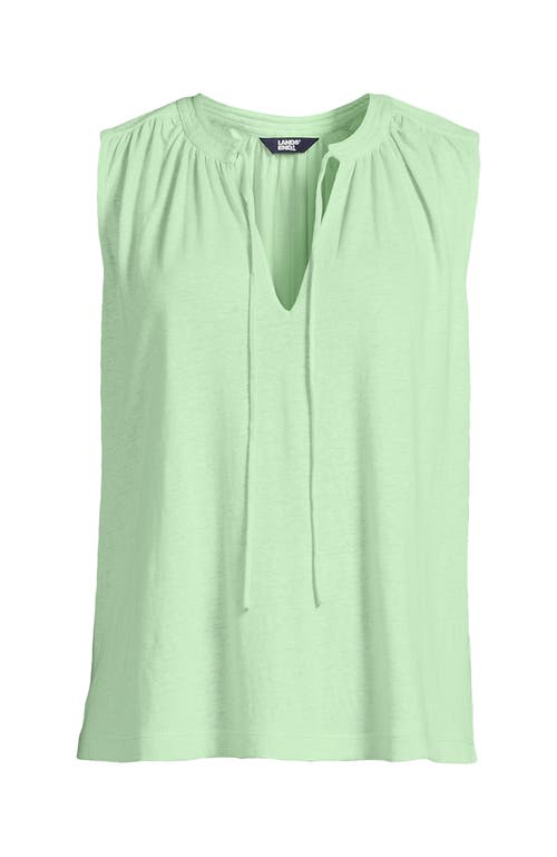 Lands' End Linen Blend Notch Neck Swing Tank Top In Green
