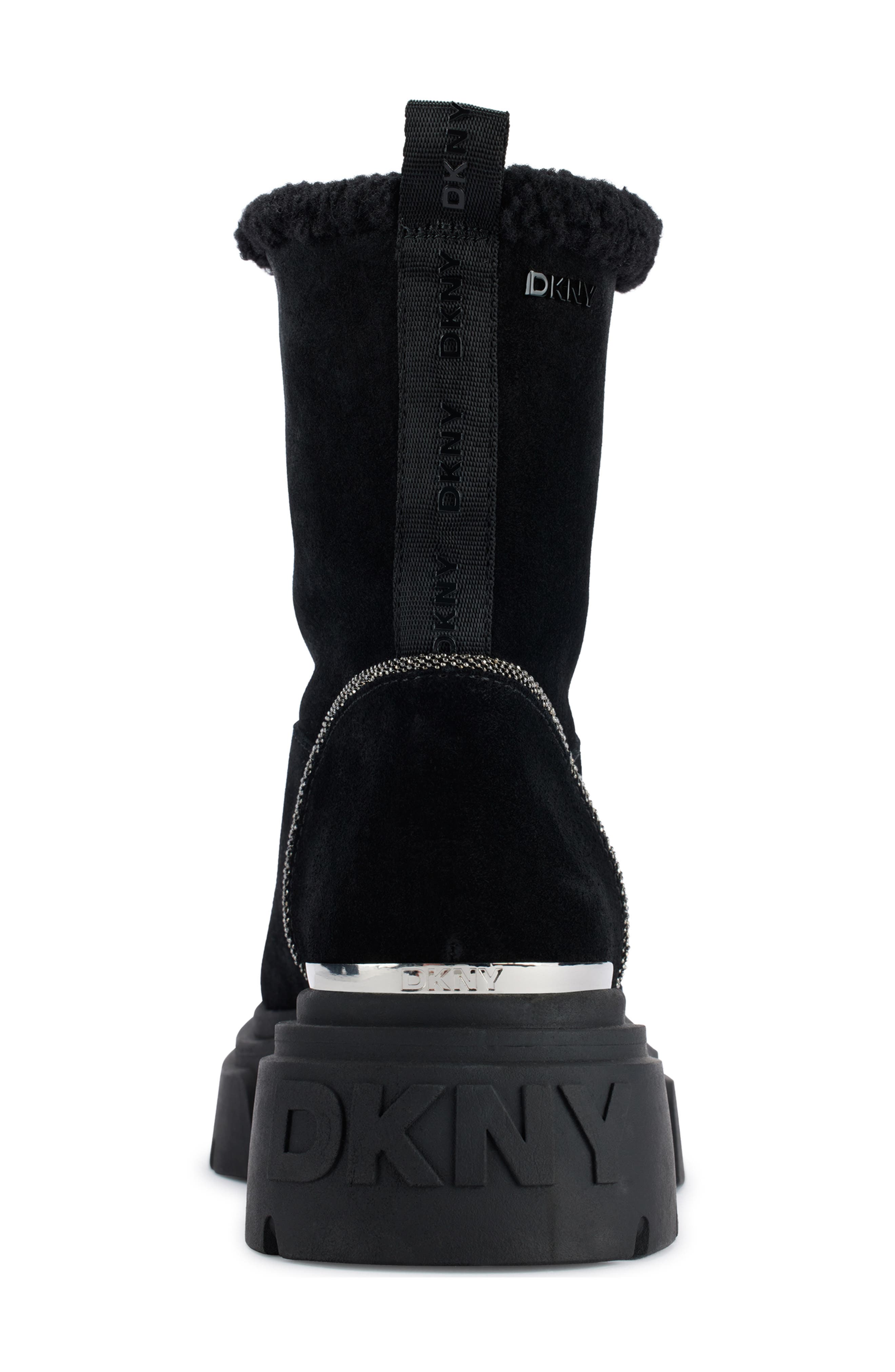 DKNY Frankie Faux Shearling Lug Sole Bootie, Alternate, color, Black