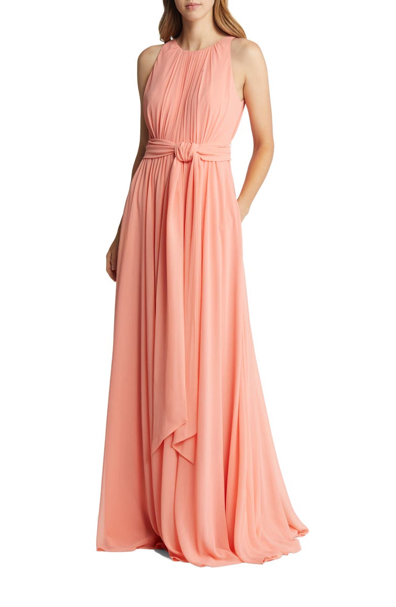 Badgley Mischka Collection Pleated Georgette Gown, Main, color, 