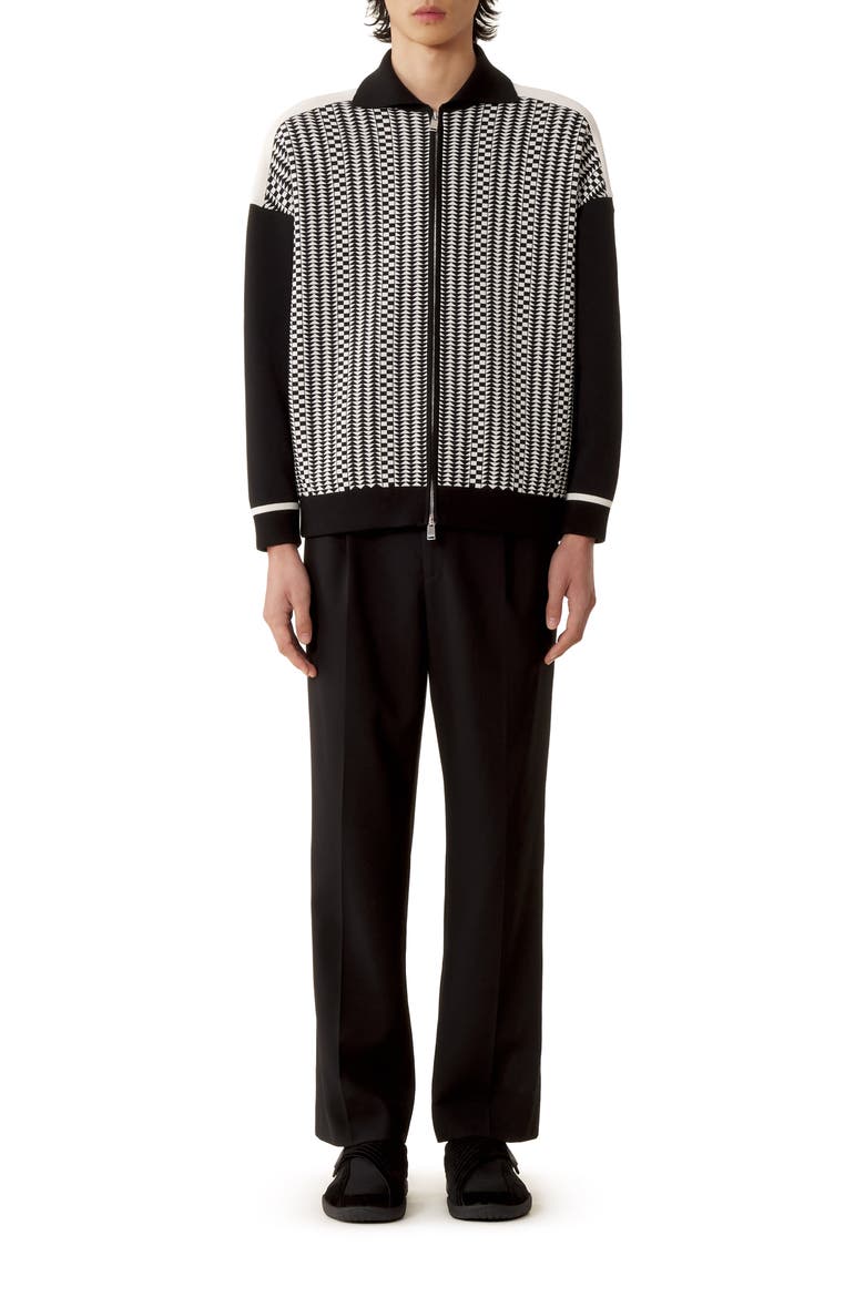 Zip Jacket In Silk And Cotton Jacquard, Main, color, Black/Ecru