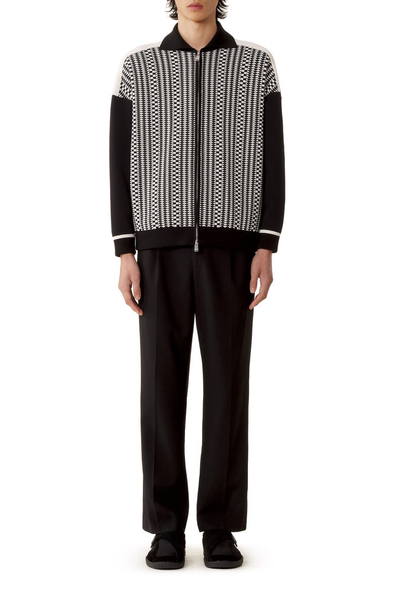 Lanvin Zip Jacket In Silk And Cotton Jacquard, Alternate, color, Black/Ecru
