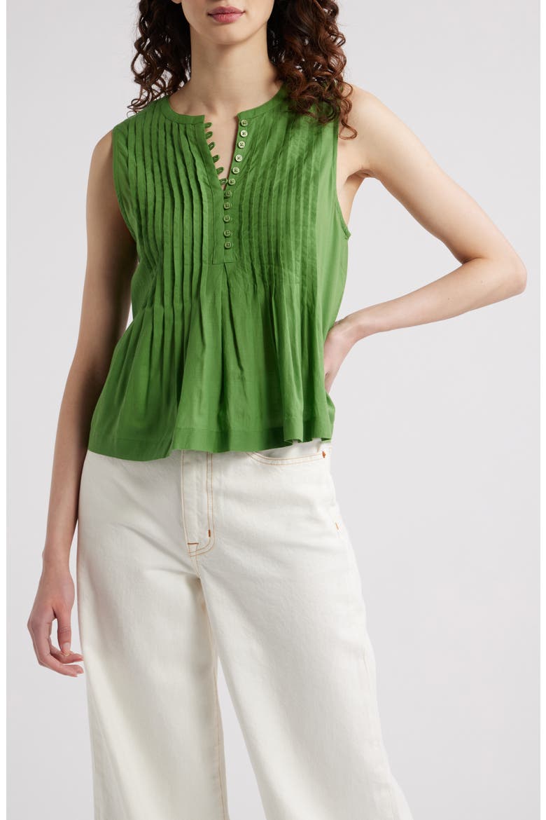 Pintuck Cotton Blend Tank, Main, color, GREEN WILLOW