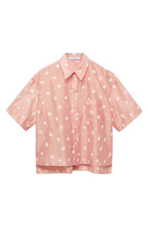 Mango Daisy Embroidered Short Sleeve Button-up Shirt