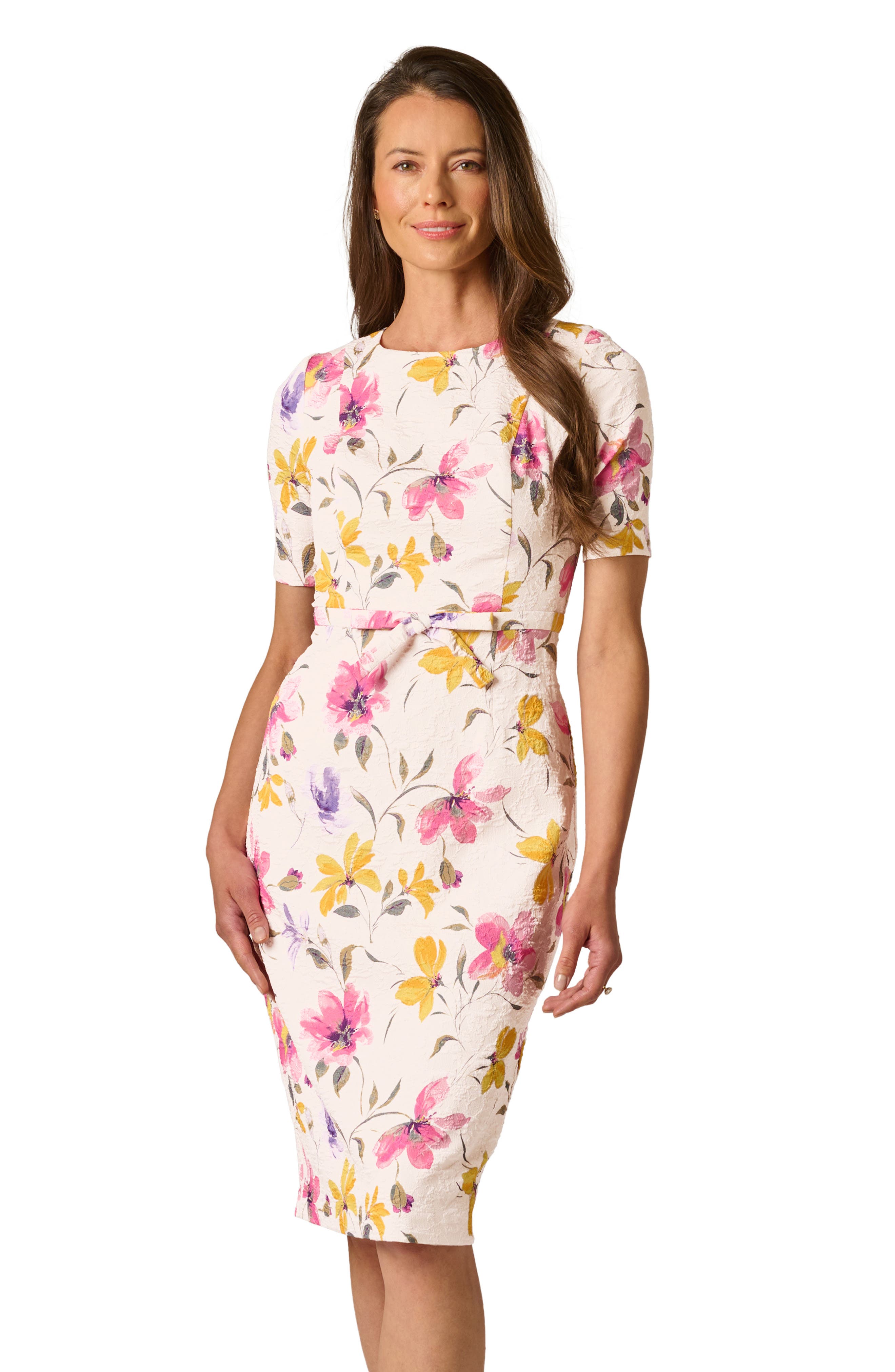 Adrianna Papell Floral Jacquard Bow Front Sheath Dress (Women